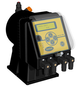 Series 300 solenoid metering pump designed for integration into a chemical feed system